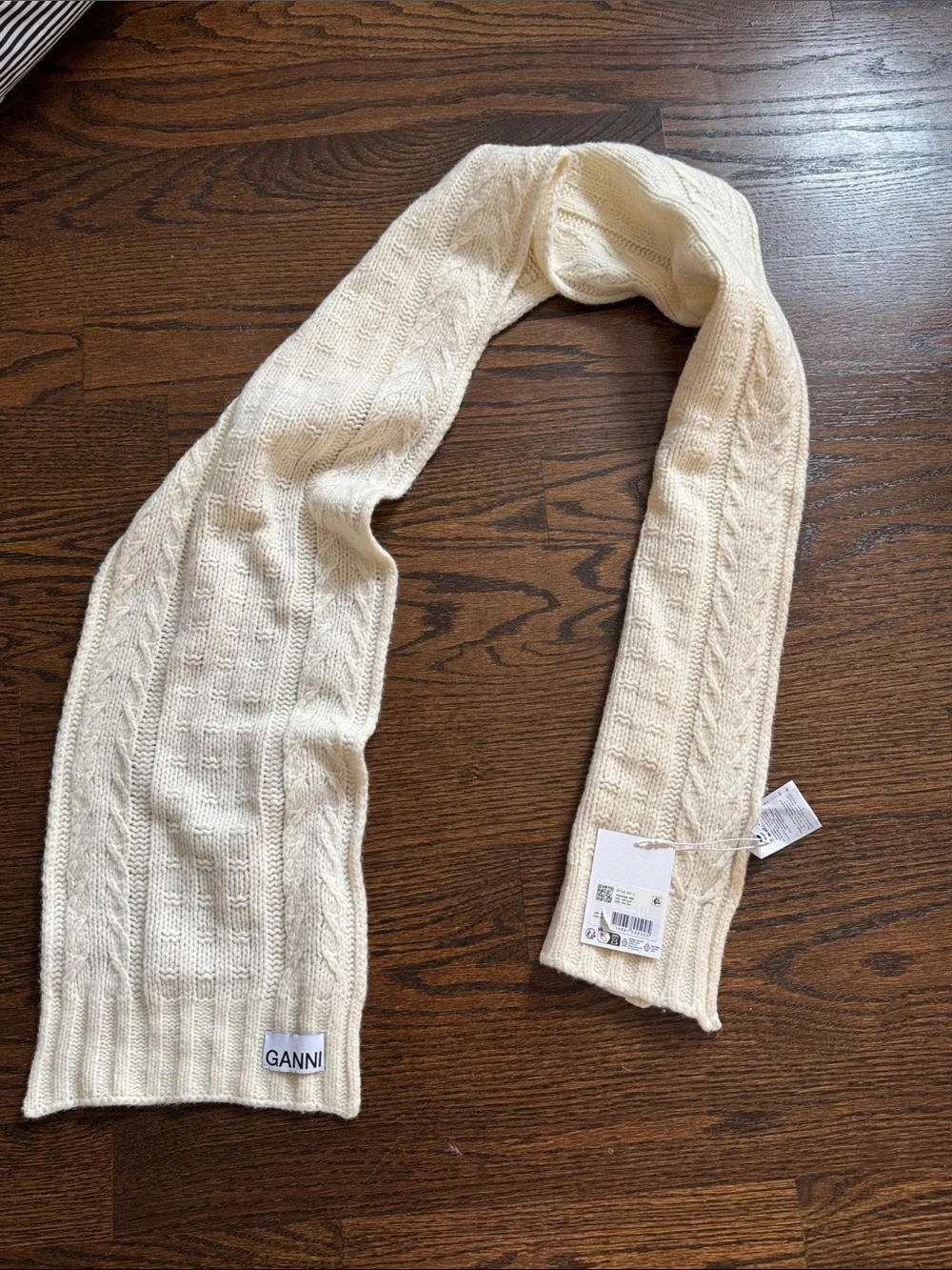 Ganni Cream Cable Knit Scarf